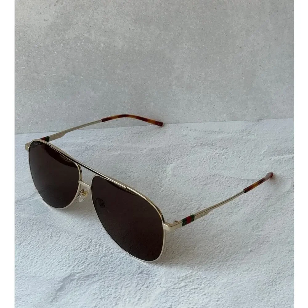 NEW Gucci GG1677S Gold Brown Lens Aviator Sunglasses $630